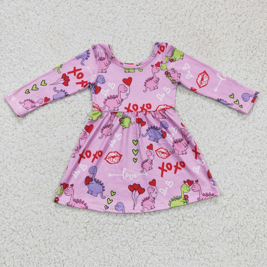 Valentine's day Dinosaur long sleeve Dress