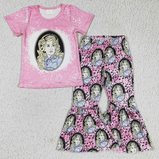 Pink Princess girl bell bottom set