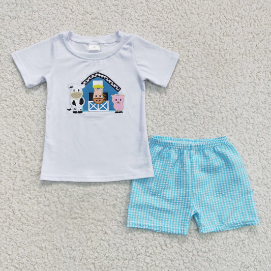 Farm Embroidery  T-shirt Shorts Set