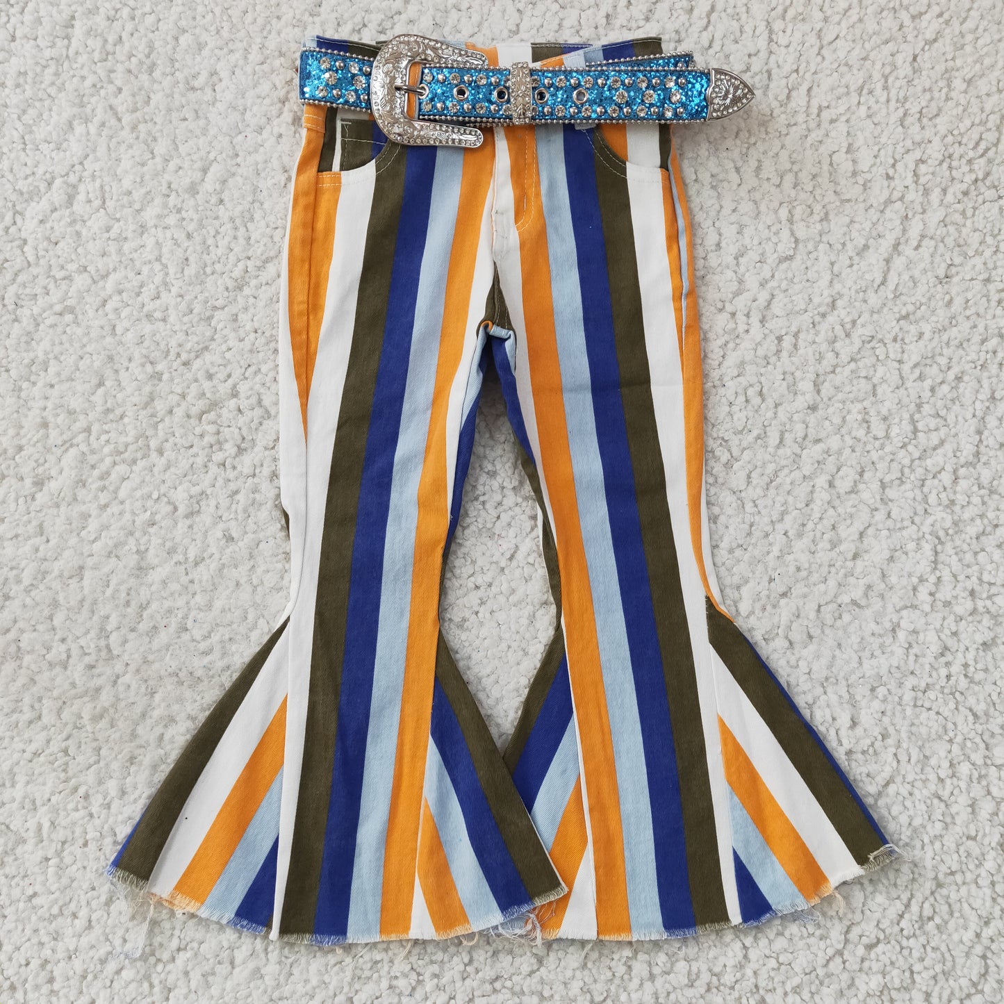 Stripe jeans with blue belt