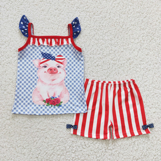 4th of July pig girl short sleeve shorts set