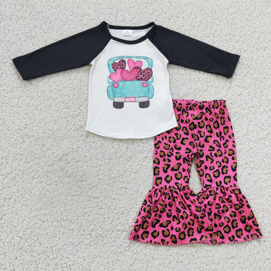 Valentine's day T-shirt leopard bell bottoms set