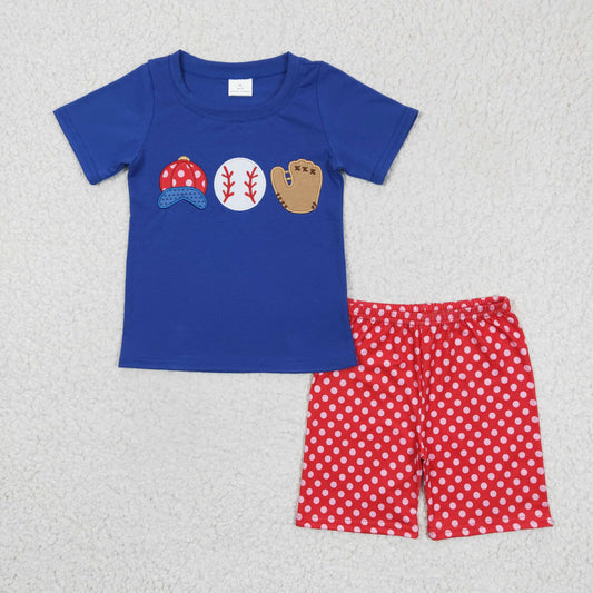 Baseball embroidered boy short sleeve shorts set