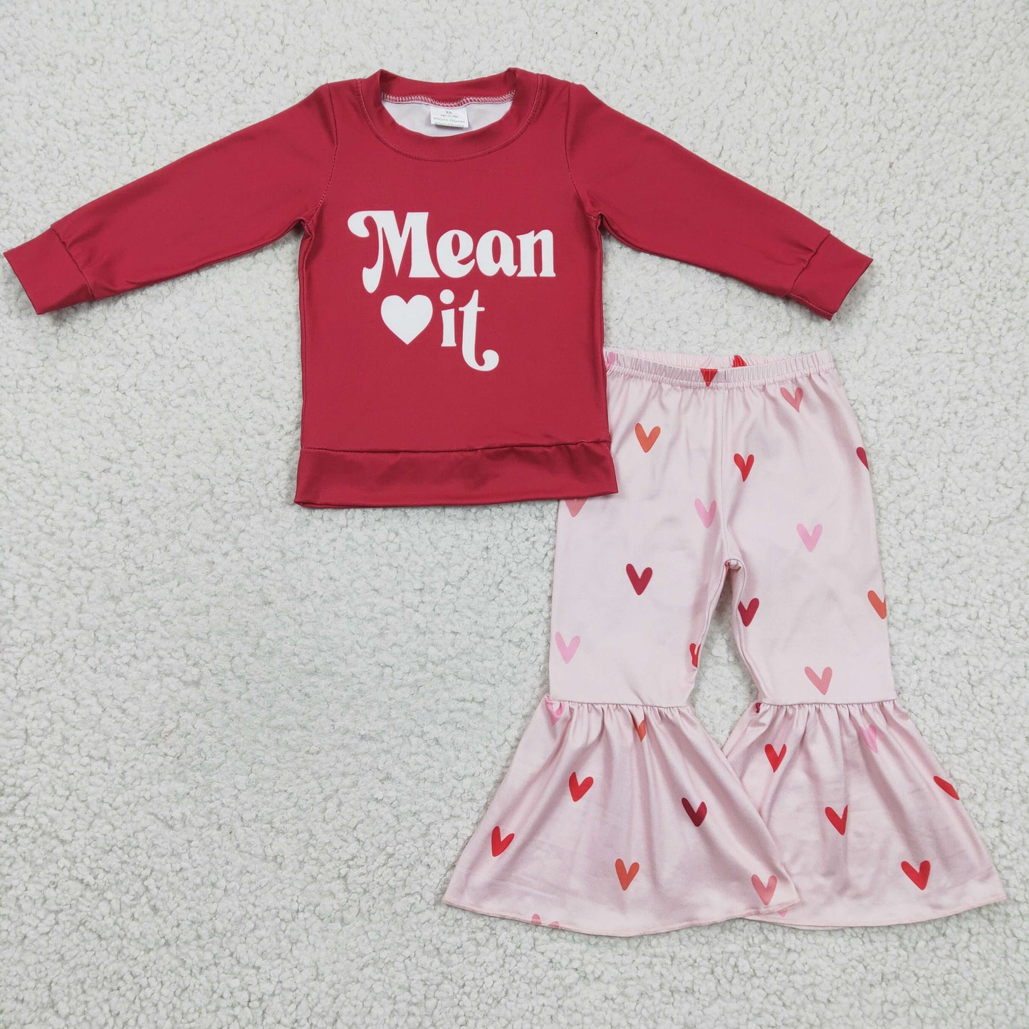 Valentine's day Mean It T-shirt girl bell bottoms set