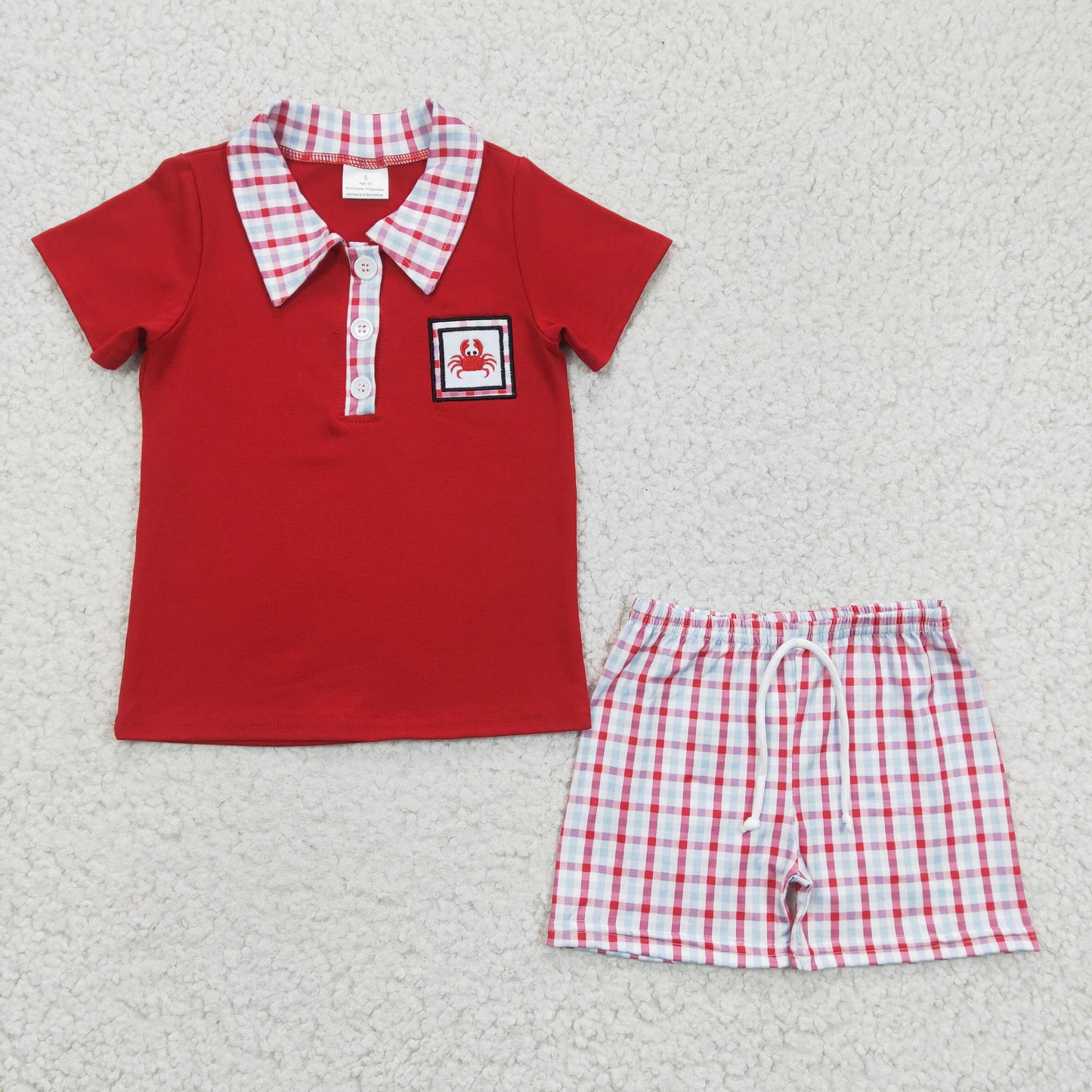 Crawfish embroidered boy short sleeve shorts set