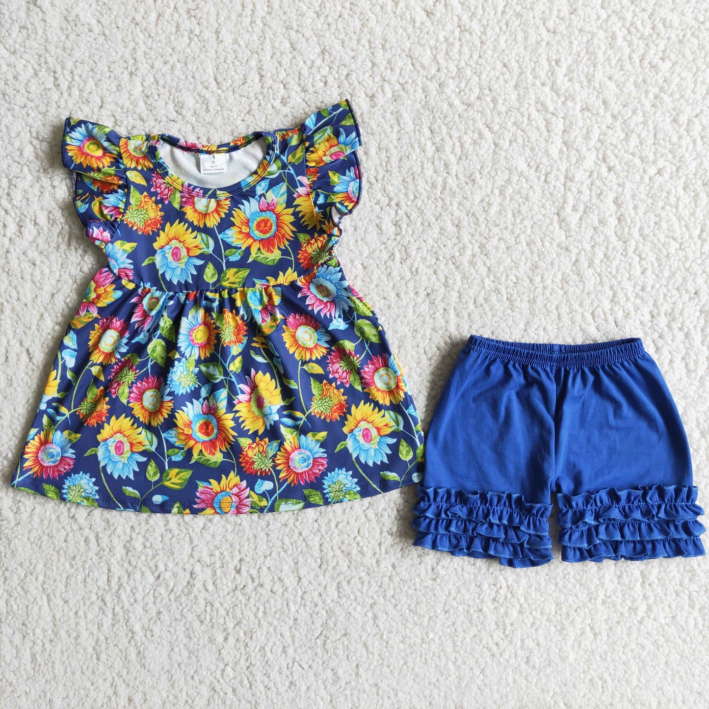 B13-13 Girl Sunflowers Navy Short Outfit-promotion 2024.3.9