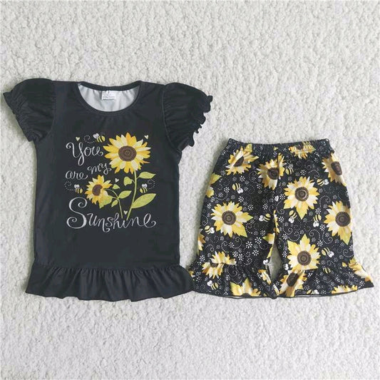 Sunflower Black T-shirt Ruffle shorts Set