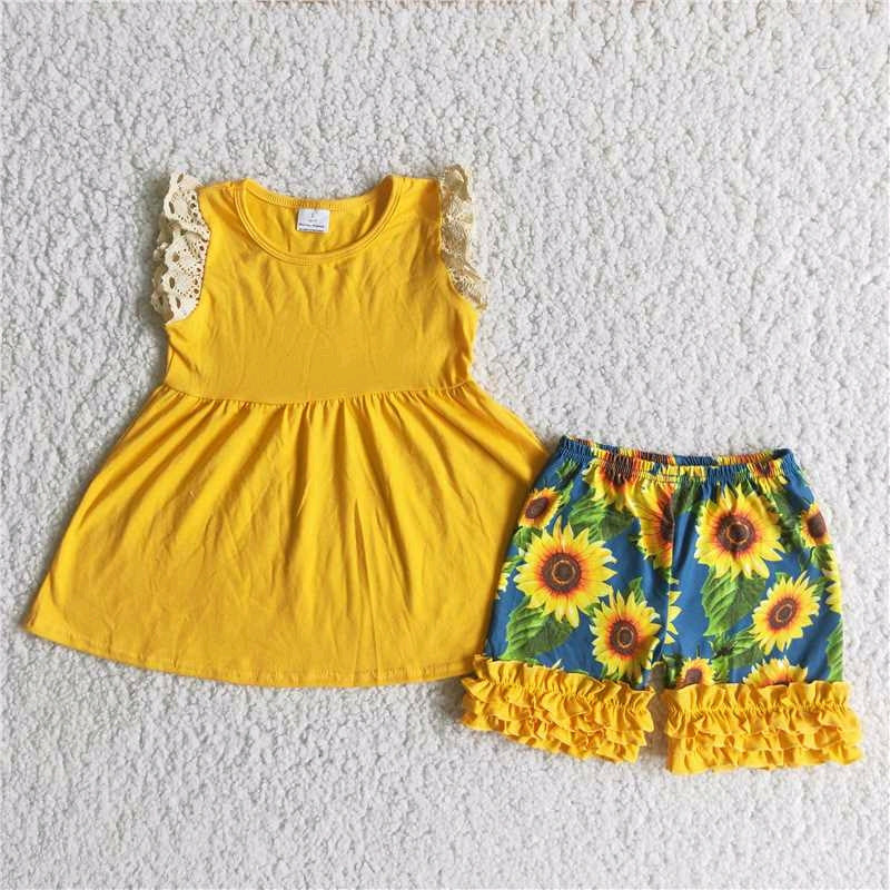 SunflowerYellow T-shirt Ruffle shorts Set