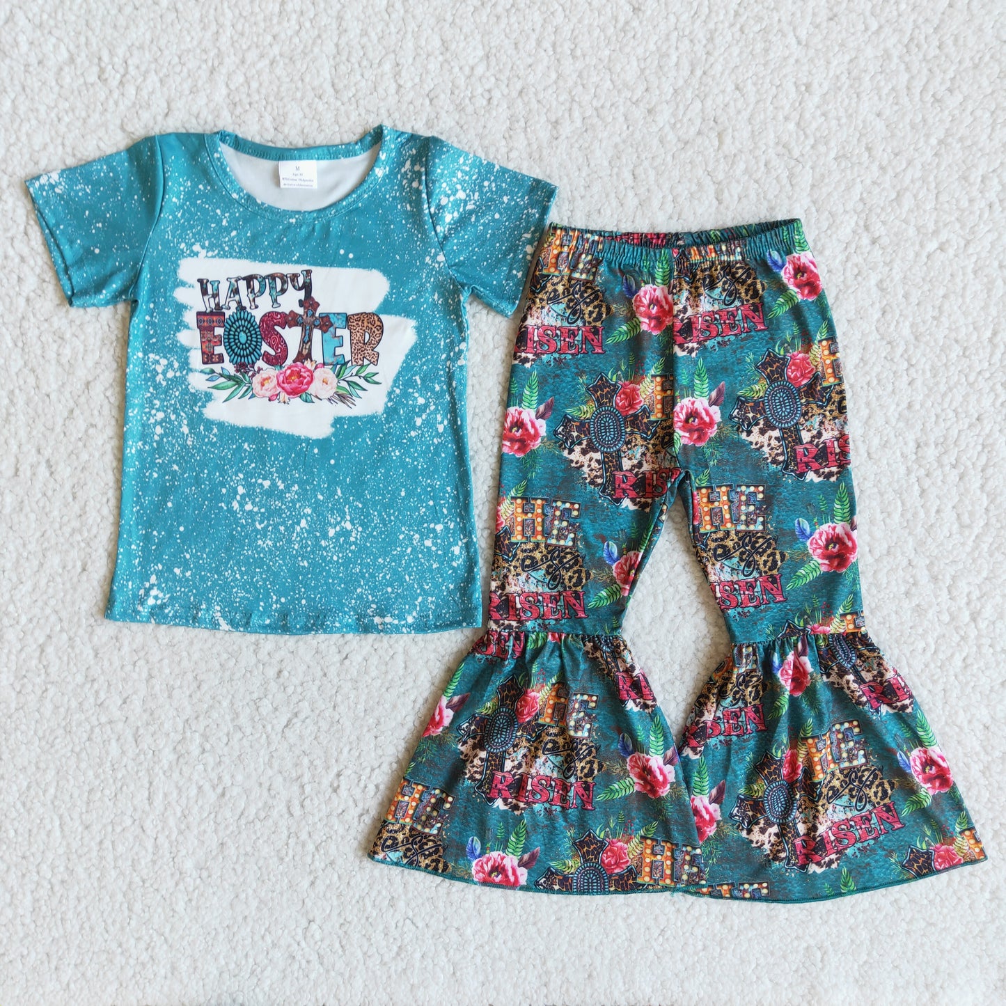 Happy Easter Blue T-shirt  Rose bell bottoms set