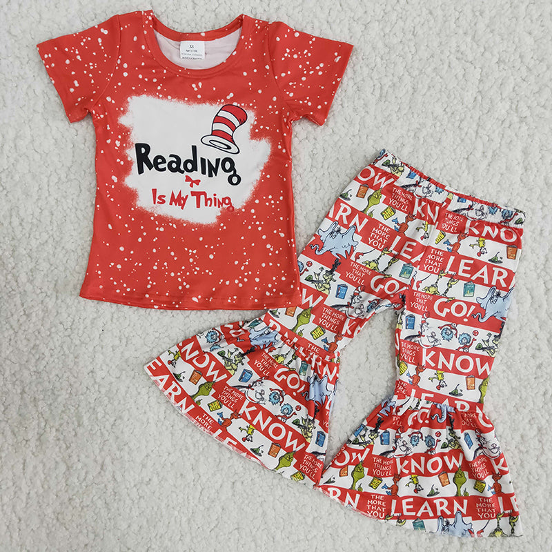 B15-4 Girl Bleached Red Stripe Reading is My Thing Outfit-promotion 2024.1.6