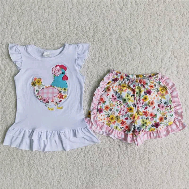 Sunflower Chicken T-shirt Ruffle shorts Set