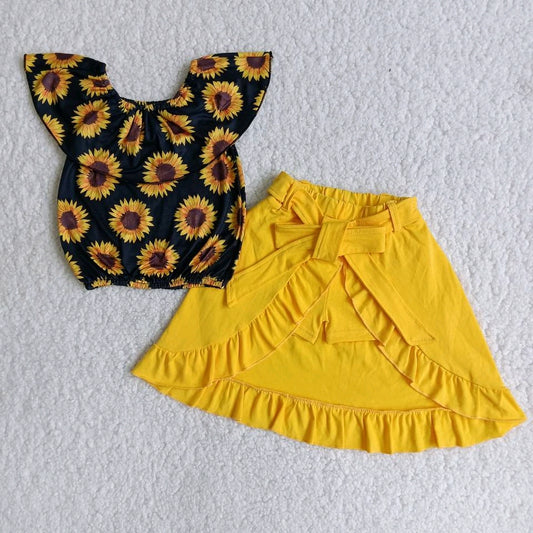 Sunflower Top Yellow Ruffle shorts Set