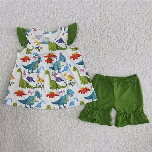 Dinosaur flutter dress pink ruffle shorts set