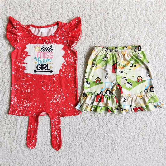 red hem-tie tops shorts set D12-29