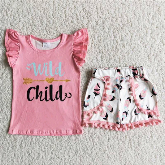 Wild Child Pink T-shirt pink Pom Pants Outfit