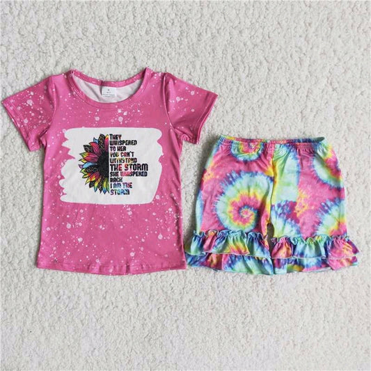 Sunflower Pink T-shirt Ruffle shorts Set