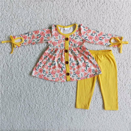 6 A17-20 baby girl YELLOW RUFFLE FLOWER OUTFI-promotion 2023.11.25