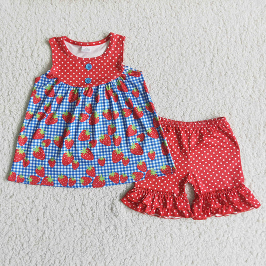 Strawberry Red short sleeve Dresses Red Ruffle Pants Outfit