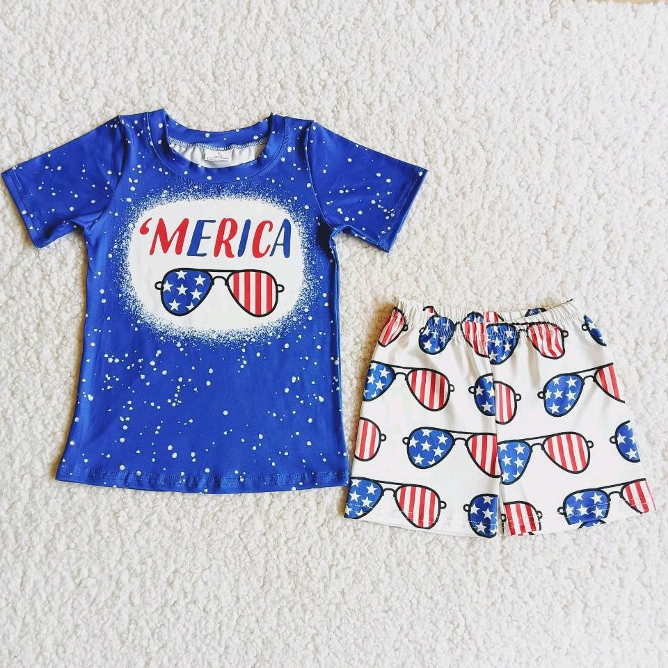 American National Flag print T-shirt shorts Set