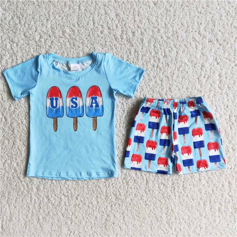 USA Blue T-shirt shorts Set