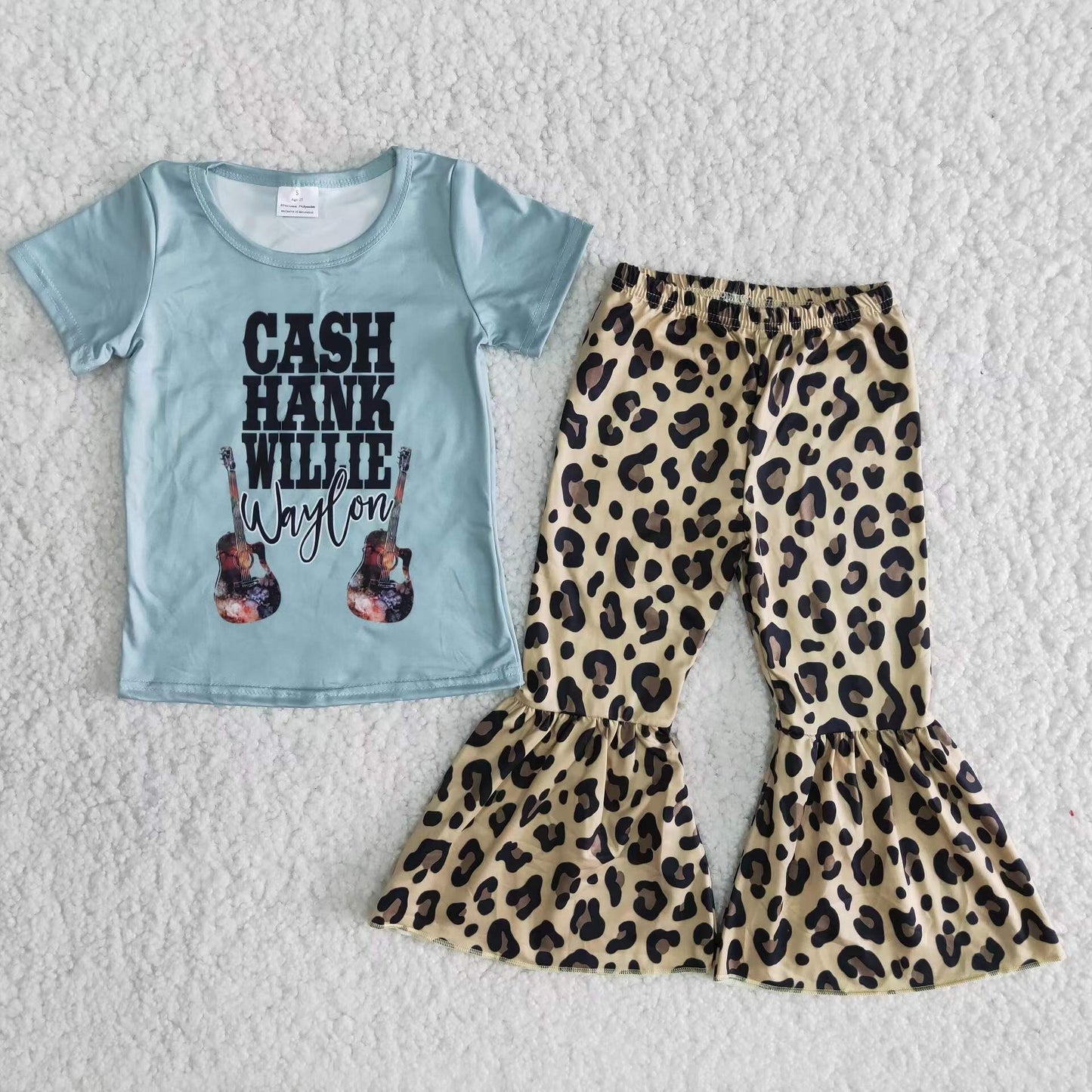 Cash Hank Willie T-shirt Leopard Bell Bottom Pants Set