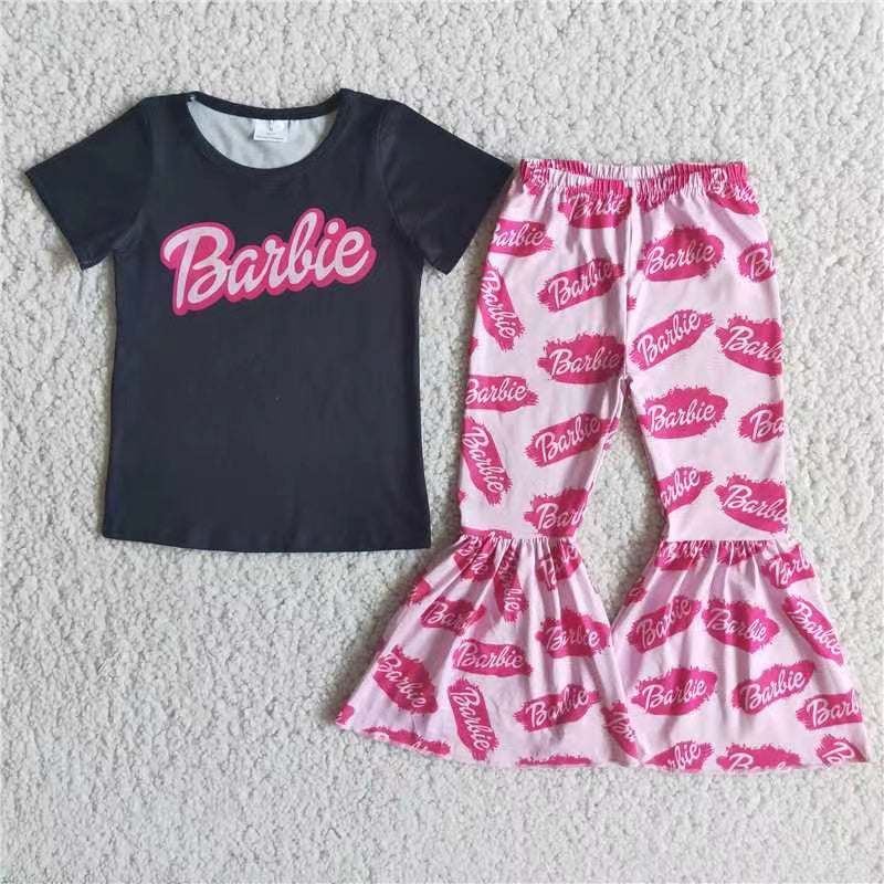 cartoon T-shirt leopard bell bottoms pants set E2-19