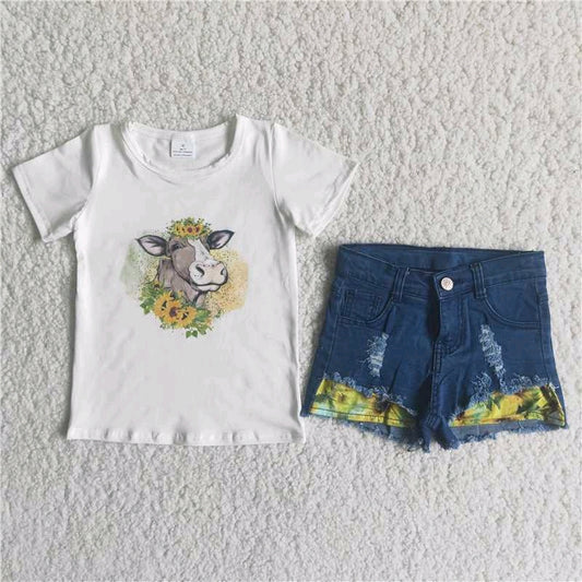 Heifer White T-shirt Denim shorts Set