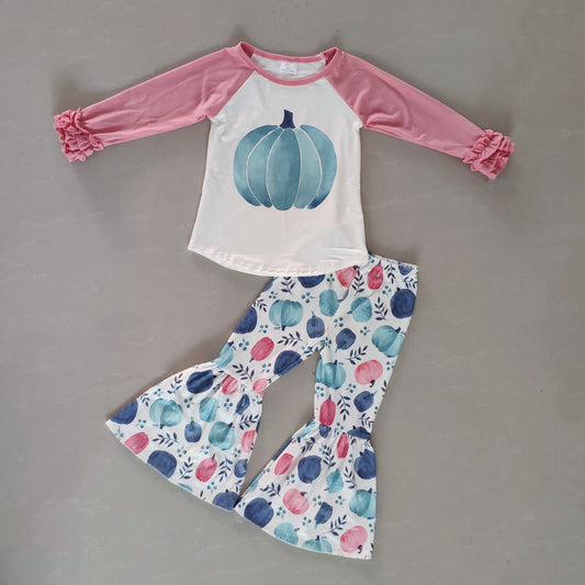 girls Pumpkin printed tops bottoms sets 6 A14-1