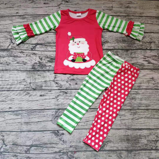 Santa Green Stripe Red Polka Set