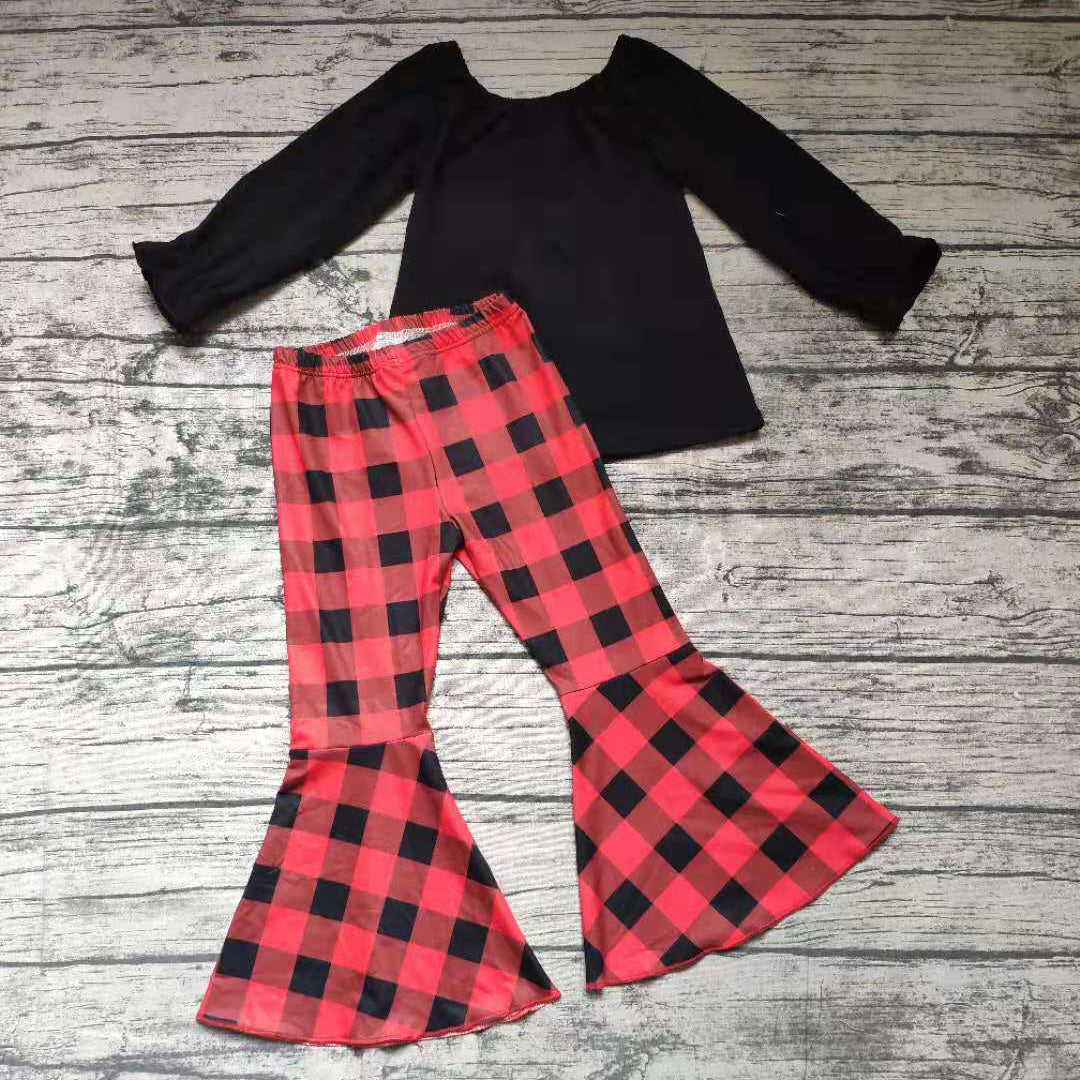 Black Shirt Red Plaid Set