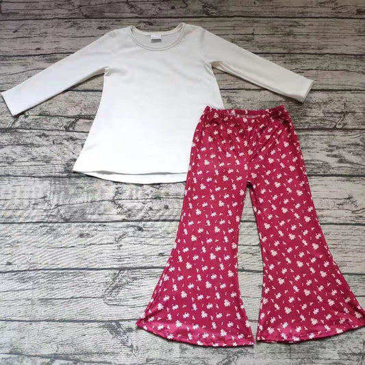 White Cotton Top Red Pants Set