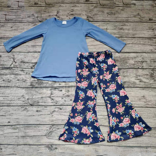 Blue Cotton Top Floral Set