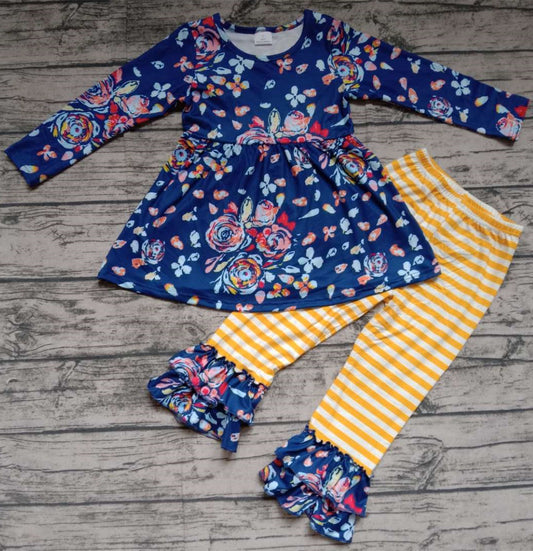 Blue Floral Tunic Yellow Pants Set