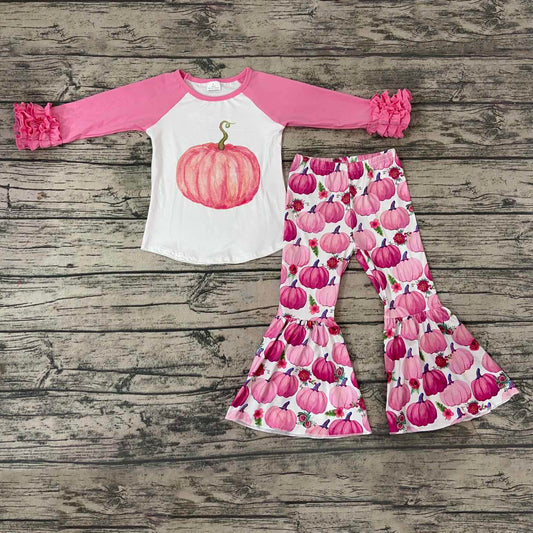 girls Pink Pumpkin printed tops bottoms sets 6 A8-30