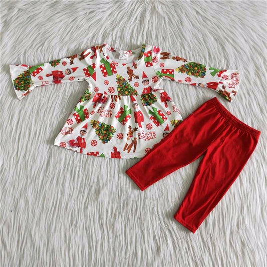 Christmas Tunic Top Red Legging pants Set