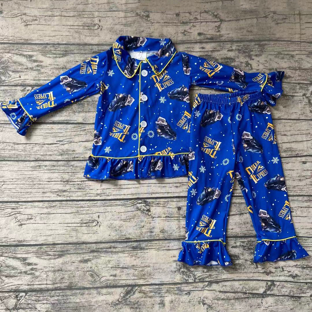 Girls Blue Ruffles Pajamas