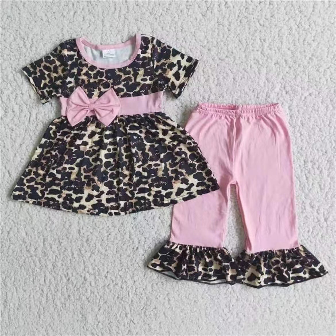 Pink Bow leopard set