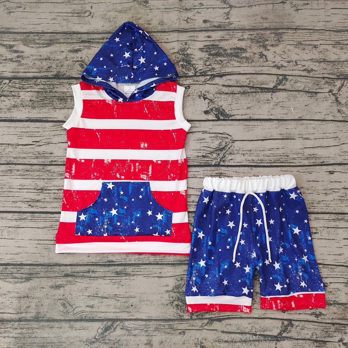 4th of July boys hooded tops bottoms sets