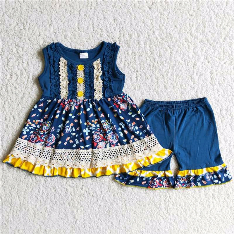 Blue Ruffle dress Top shorts Floral set