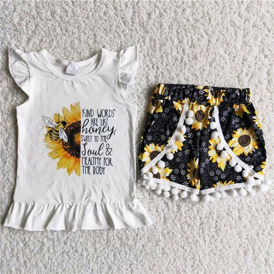 Sunflower White T-shirt  Pom shorts Set