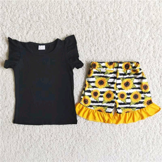 Black T-shirt Sunflower shorts Set