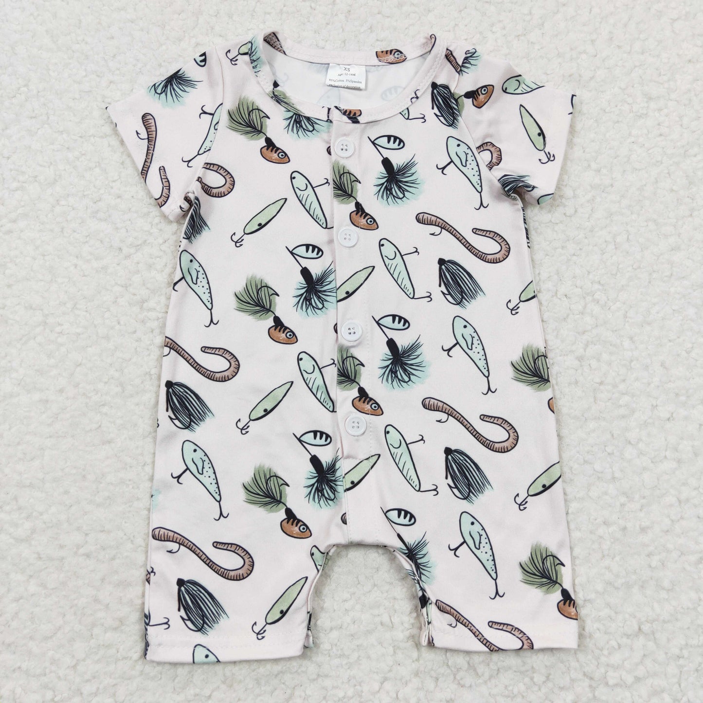 baby button fish printed cotton romper