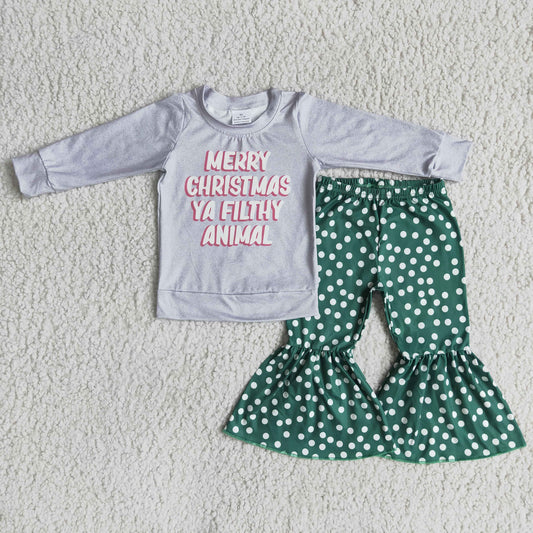 Merry Christmas bell bottom girl Set