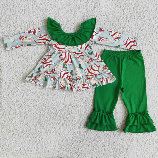 Christmas Green Cute Cake Ruffle Girl SET