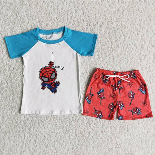 Spider White blue T-shirt Red shorts Set