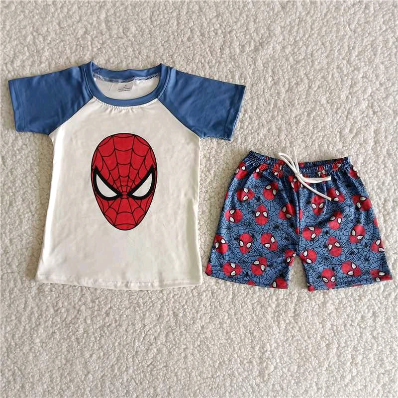 Red Spider T-shirt blue Red shorts Set