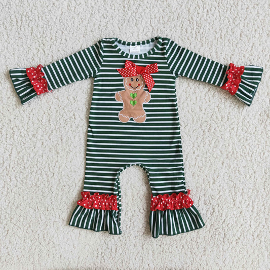 Gingerbread Embroidered Girl Ruffle Romper