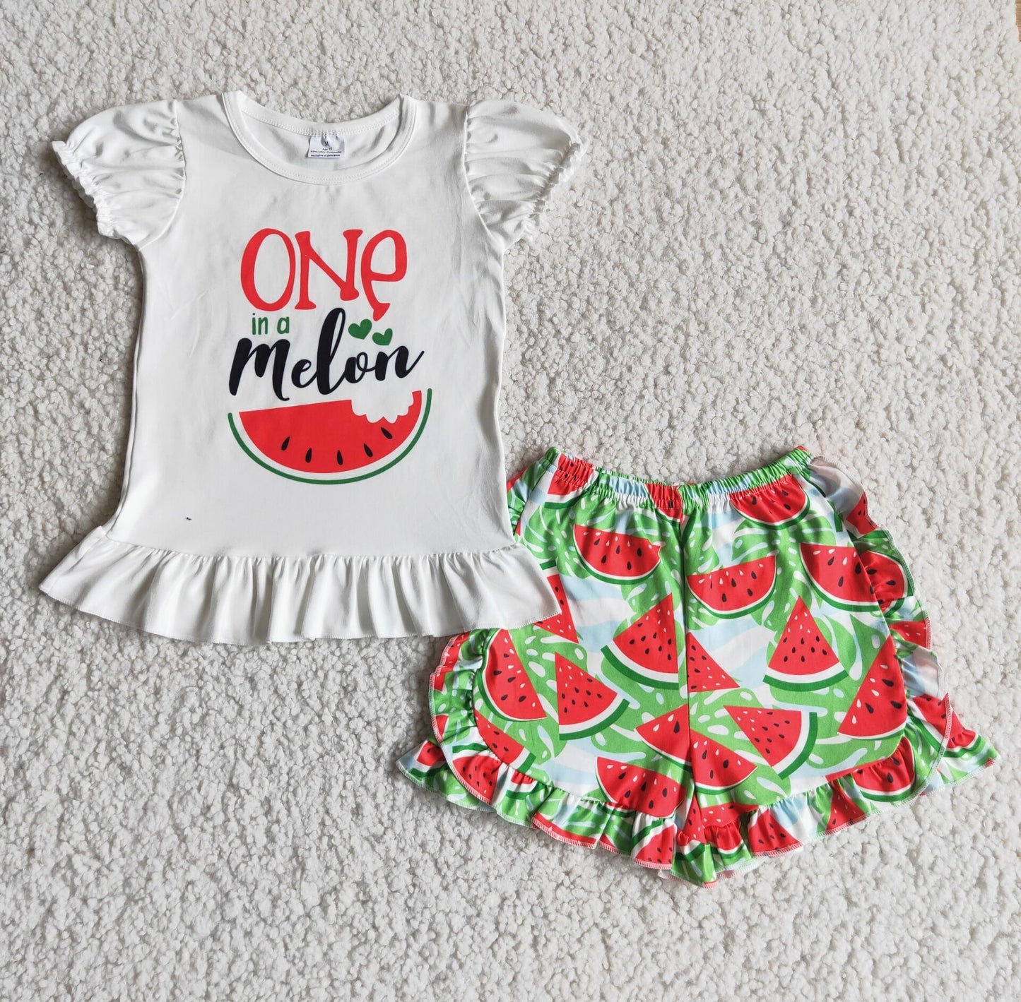 Watermelon White T-shirt Ruffle Pants Outfit