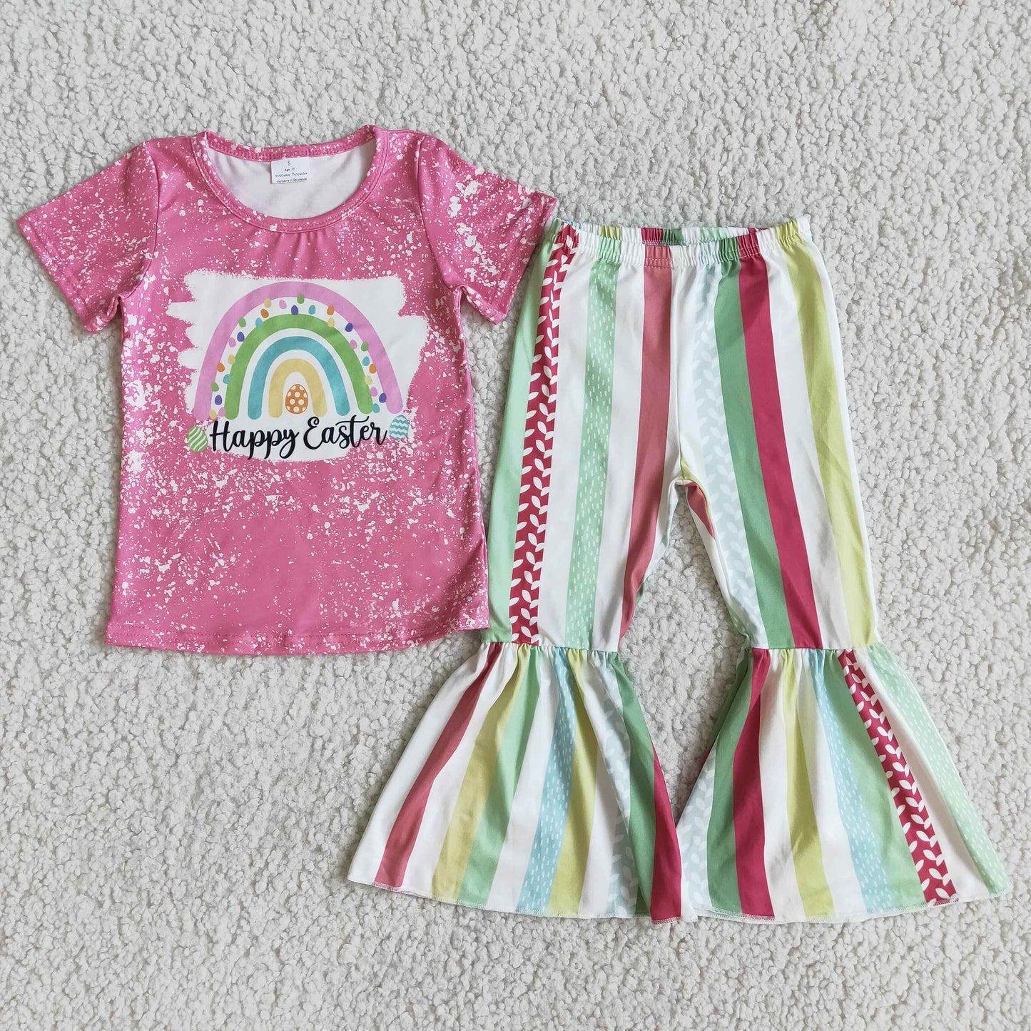 Happy Easter Pink Rainbow Stripe Short Sleeve SET