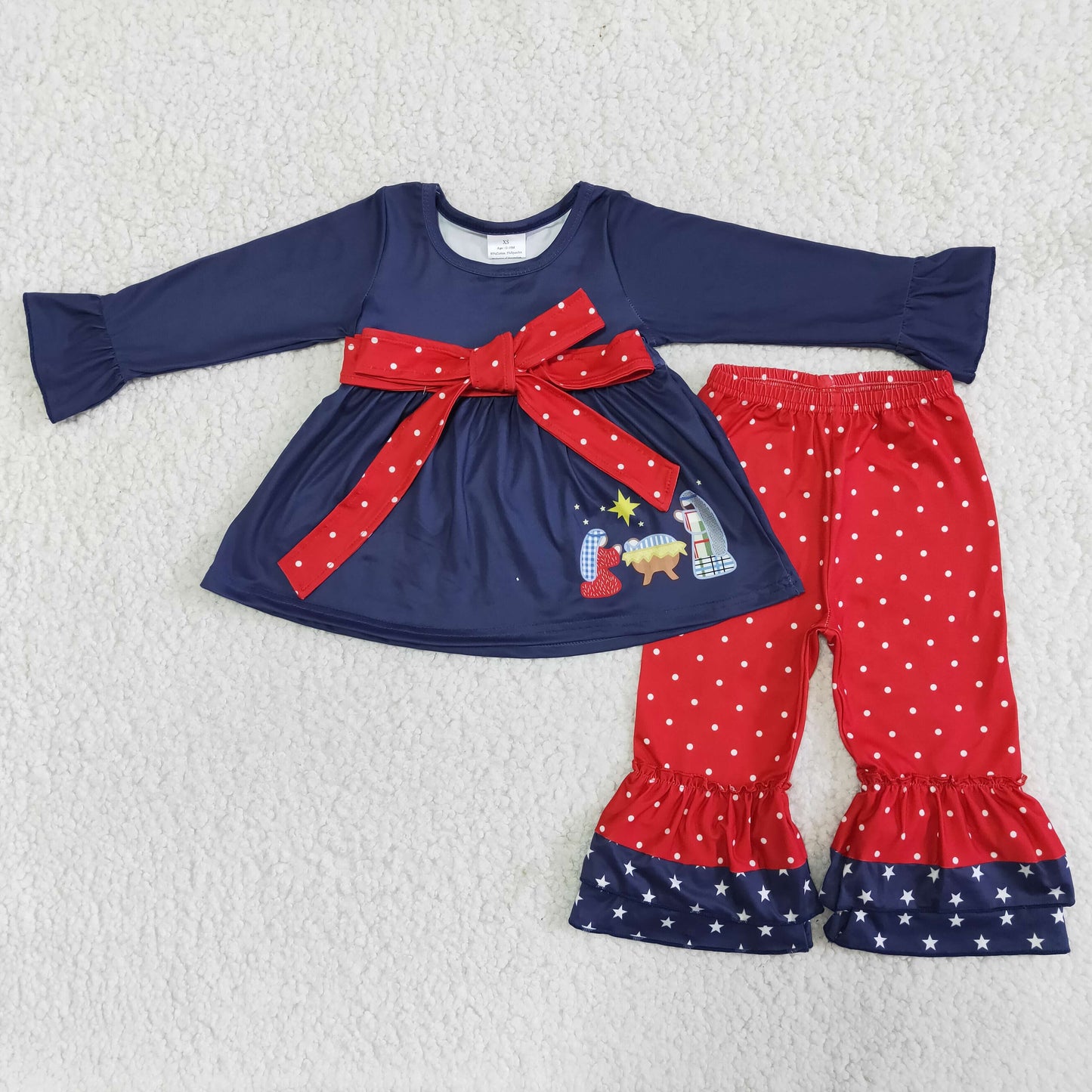 Easter Jesus Blue Red Ruffle Bell Bottom Pants Girl Set